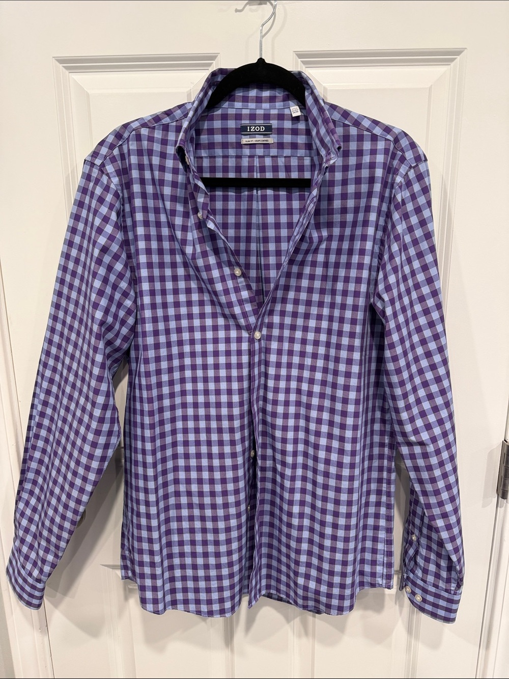 Izod Purple and Light Blue Check Button-Down Shirt